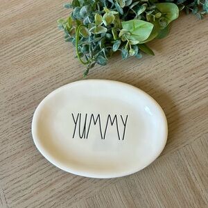 New Rae Dunn Artisan Collection YUMMY Oval Ceramic Dish Dishwasher Safe White
